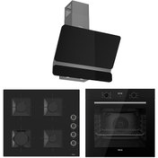 Resim Ferre Flowart Ventora Elite Siyah 3'lü Ankastre Set ( QBL63CS-SS205-D080 ) 