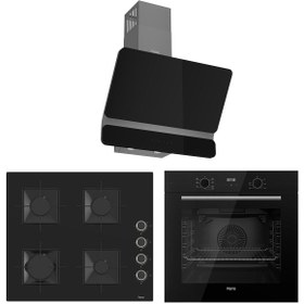 Resim Ferre Flowart Ventora Elite Siyah 3'lü Ankastre Set ( QBL63CS-SS205-D080 ) 