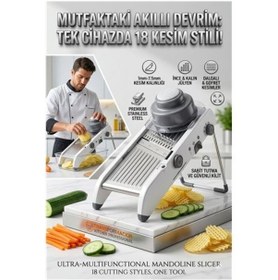 Resim Profesyonel Mandolin Rende Sebze Doğrayıcı - 18 Fonksiyonlu Ayarlı Jülyen Dilimleyici 723134 Renkli 