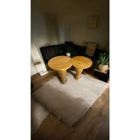 Resim Wood Ahşap 2'li Set Mantar Yan Sehpa Modern Fiskos / Tütün Renk / Zigon Sehpa Vernikli 