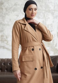 Resim Esre Store Dört Düğmeli Tesettür Kaban Camel 