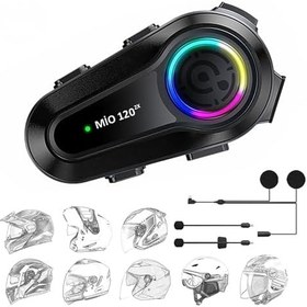 Resim Mioji Mio 120 2x RGB 1000mAh IPX6 1500m 2 Kişilik Kask Intercom Motosiklet Bluetooth Kulaklık - Siyah 