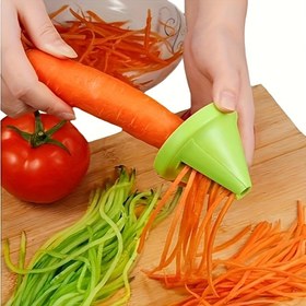 Resim 1 adet Yeşil Plastik Sebze Dilimleyici Huni - El ile Kullanılan Spiral Havuç Kesici & Rendesi, Hızlı Yemek Hazırlığı İçin Kolay Mutfak Aleti, Sebze Dilimleyici ve Doğrayıcı 