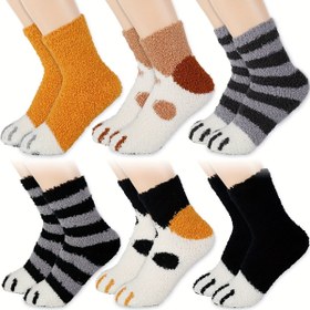 Resim 1 çift Sonbahar ve Kış Mercan Polar Orta-Bacak Çorapları, Sevimli Kedi saç tokası Peluş Kalınlaştırılmış Çoraplar 