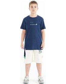 Resim Tommylife Tommy Life İndigo Baskı Detaylı O Yaka Standart Kalıp Erkek Çocuk T-shirt - 11117 Indigo İndigo 