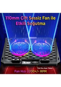 Resim Juo Odin Rgb Işıklı Gaming 2200rpm Çift Fan Led Display Laptop Notebook Soğutucu Stand 