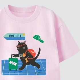 Resim Monila Unisex Çocuk Pamuklu Kedi Baskılı T-shirt Pembe 