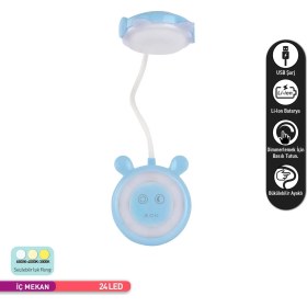 Resim Ack Şarjlı Dokunmatik LED Masa Lambası, Ayarlanabilir Işık, Gece Mod'lu Çocuk Odası Çalışma Masası Aydınlatması Çift Işıklı Mavi Gövde 