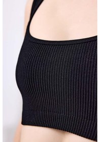 Resim Cottonhill Premium - Kadın Siyah Seamless Kare Yaka Crop Top Büstiyer Siyah 