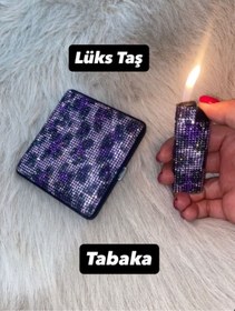 Resim Lüks Taş Taşli Sigara Tabakası Kutusu Ve Çakmak 