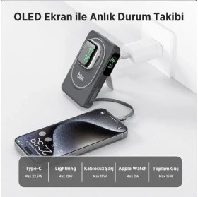 Resim Bix 10000MAH TPB16-BK 6'sı 1 Arada OLED Ekranlı Siyah Kablosuz Powerbank 
