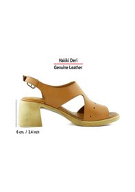 Resim Erkan Saçmacı Ofelia Taba Hakiki Deri Delik Detaylı Tokalı Topuklu Sandalet Taba 