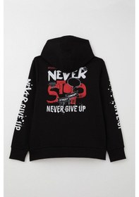 Resim Breeze Erkek Çocuk Sweatshirt Kanguru Cepli Kapüşonlu 9-16 Yaş, Siyah Siyah 