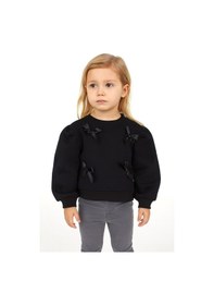 Resim Kurdeleli Kız Çocuk Sweatshirt SiYAH 