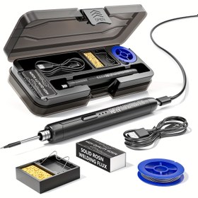 Resim Çift Amaçlı USB veya Pil ile Çalışan Lehim Makinesi, 3 Kademeli Sıcaklık Ayarlı, Kolofon, Lehim Makinesi Tutucu, Saklama Kutusu, Isıtma Elemanı, Lehim Makinesi 