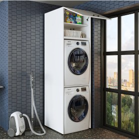 Resim RoomArt Banyo Dolabı 231,2 x 67 cm Çamaşır Ve Kurutma Makinesi Dolabı Beyaz 