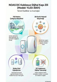 Resim Noas Kablosuz Dijital Kapı Zili Yl03-3001 