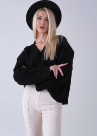 Resim Feminist Siyah V Yaka Beli Lastikli Triko Kazak 46892623.01 Siyah 