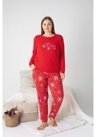 Resim Guava Kadın Bisiklet Yaka Düğmesiz Kışlık Termal Bilek Manşetli Jogger Uzun Kol Cepli Pijama Takımı Desenli 