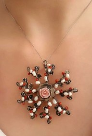 Resim OSESHOP El Isi Tasarim Mercan Ve Inci Detaylı Gümüş Yaka Iğnesi Broş Ve Kolye 