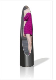 Resim İlginç Değişik Silindirik Boru Kütük Elips 140 Cm Cam Boy Aynası Siyah 