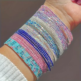 Resim Renkli Taşlı Boho-Şık Gümüş Kaplama Tenis Bileklik Seti - Üst Üste Takılabilir, Günlük Kıyafetler & Sevgililer Günü Hediyesi İçin Mükemmel 