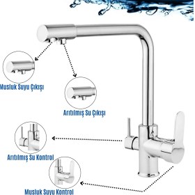 Resim Evora 3 Yollu Su Arıtma Musluğu Üç Yollu Musluk 