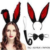 Resim Nessiworld Siyah Kırmızı Renk Peluş Tavşan Kulak Papyon Kuyruk Yetişkin Boy 
