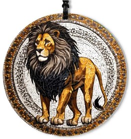 Resim 30 Cm Çap - Mozaik Aslan Tasarımlı Füzyon Cam Dekor 