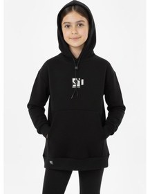 Resim Kapüşonlu Art Baskılı Kanguru Cepli Kız Çocuk Sweatshirt-90850 Siyah 