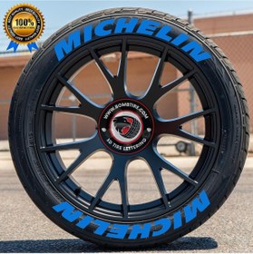 Resim bombtire Michelin Mavi Lastik Yazı Orijinal Ürün 2.5 Cm Proseries ™ 1 Yıl Garantili 8 Adet Tutkal Uyumlu 