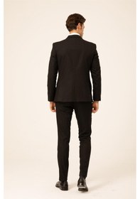 Resim Süvari Siyah Slim Fit Düz Sivri Yaka 6 Drop Klasik Takım Elbise 