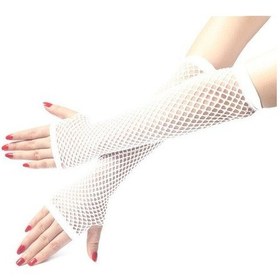 Resim Uzun File Örgü Eldiven Beyaz Renk 