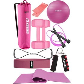 Resim 9 Parçalı Pilates Ve Fitness Seti Pilates Minderi, Dambıl, Squat Band Ve Daha Fazlası - Pembe 