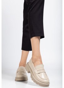Resim 746-759 Bej Yanki Yüksek Tabanlı Loafer Ayakkabı Bej - Siyah 