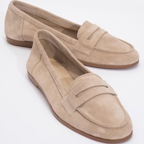 Resim Tory Bej Süet Hakiki Deri Kadın Loafer Ayakkabı Bej Süet 