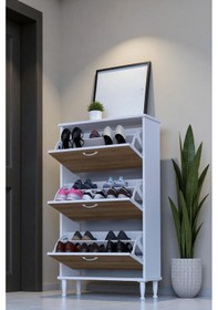 Resim Eliusta Duru 72 Cm Genişlikte Meşe Renk Ayaklı Ayakkabılık Antre/kapı Önü 72x127x26 Cm Ayakkabılık Meşe 