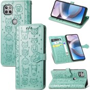 Resim Yihang Boutique Moto One Ace Için Kılıf Çevir Cüzdan Kabartmalı Kapak Etui Housse Kedi Köpek Desen - Yeşil (Yurt Dışından) 