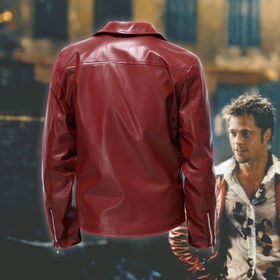 Resim Tyler Durden Deri Kırmızı Ceket - L / Siyah 