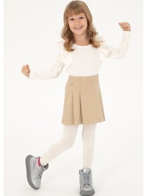 Resim U.S. Polo Assn. Kız Çocuk Camel Pötikare Pileli Dokuma Etek 50301357-VR015 
