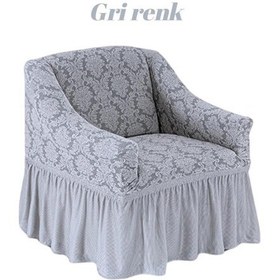 Resim Şal Desen Jakarli Koltuk Örtüsü ,berjer Kılıfı Tekli Gri Gri 