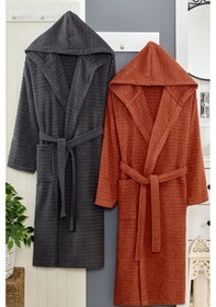 Resim 2li Kapüşonlu Bornoz Doğa Antrasit - Kiremit S/m Antrasit - Kiremit 