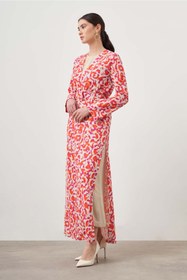 Resim Mizalle Kırmızı Desenli Uzun Kimono 2 li Takım 