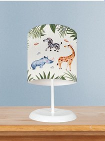 Resim Mekta Home Bebek Ve Çocuk Odası Safari Hayvanlar Yapraklar Desenli Abajur 