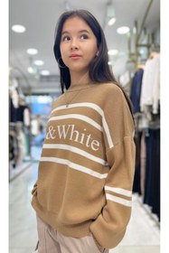 Resim Minimoda Kids Yazılı Manşetlerinde Yırtık Olan Oversize Kız Kazak 