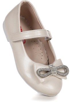 Kiko Kids Bowtie Papyon Taşlı Cırtlı Kız Çocuk Babet Ayakkabı