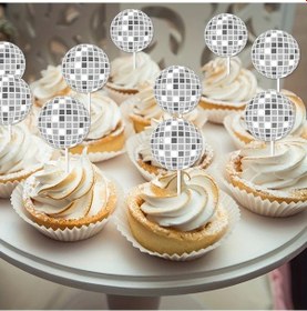 Resim Willowhaven 12 Adet Mini Disko Topu Kek Çubukları Silvery Disko Partisi Dekorasyonları Diğer 