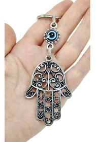 Resim biuti Metal Fatma Ana Eli Desenli Anahtarlık / Dikiz Ayna Süsü Nazar Boncuğu Hediyelik Aksesuar 