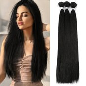 Resim 66.04 Cm Sentetik Düz Saç Demetleri Çift Atkı Yumuşak Yüksek Sıcaklık Elyafları Saç Dokuma Uzatma 1B # 613# 