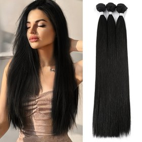 Resim 66.04 Cm Sentetik Düz Saç Demetleri Çift Atkı Yumuşak Yüksek Sıcaklık Elyafları Saç Dokuma Uzatma 1B # 613# 